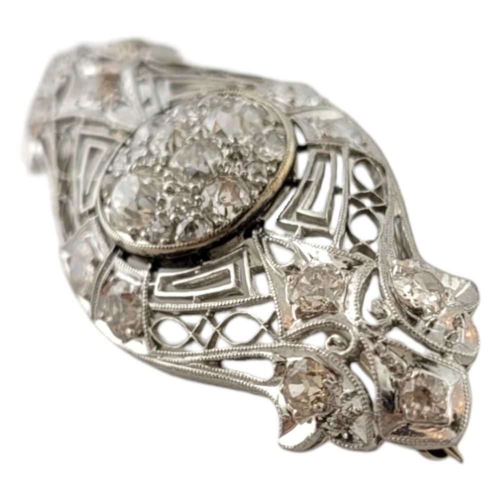 Antique Edwardian Era Platinum and 14K White Gold Diamond Brooch Pin #16451 - Picture 2 of 6